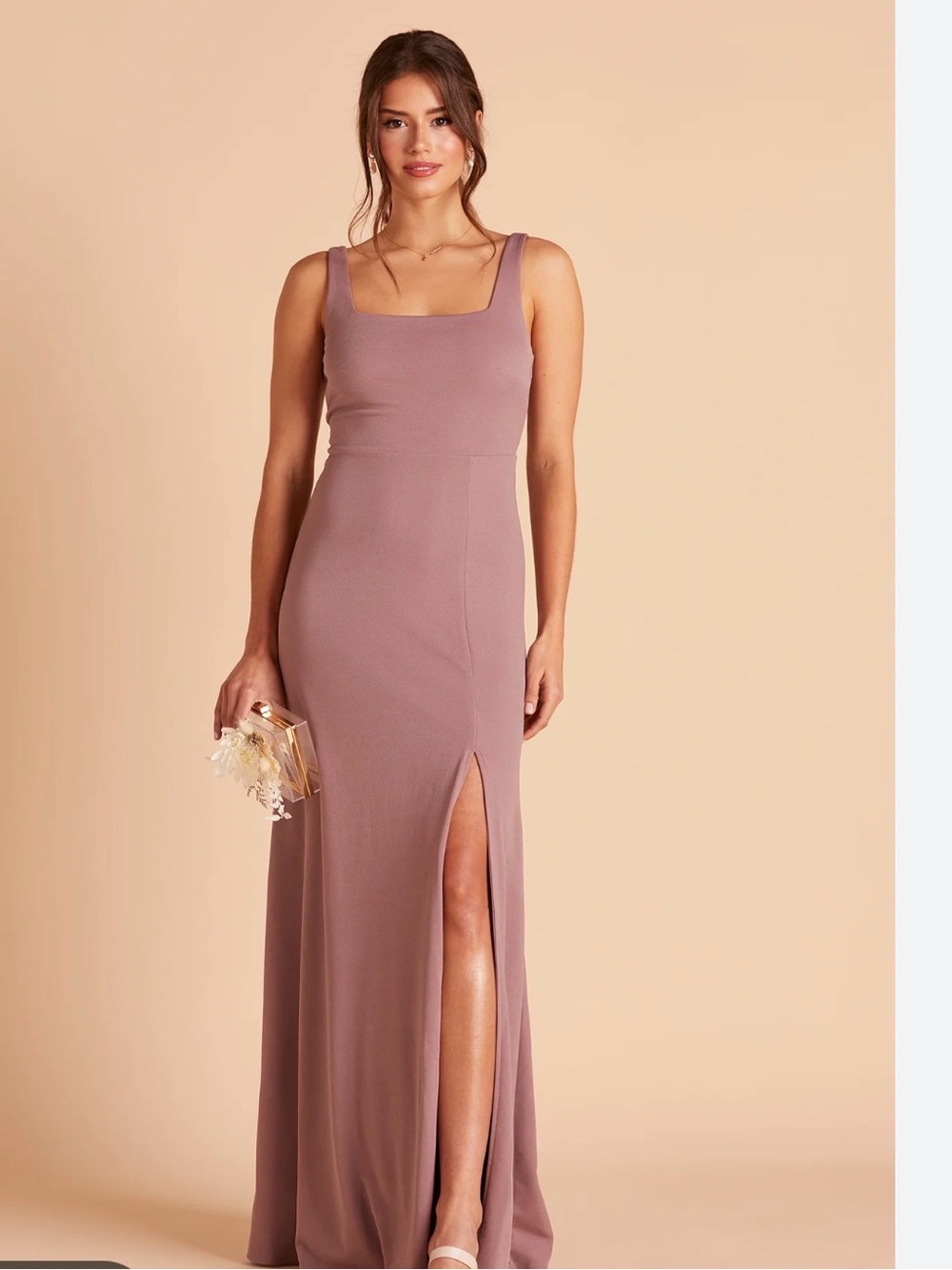 Birdy Grey M Alex crepe dark maeve front split wedding MOB evening maxi dress